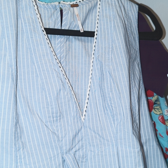 Free People Good Feels Blue White Stripe Peplum Tank Top Size M - Picture 10 of 14